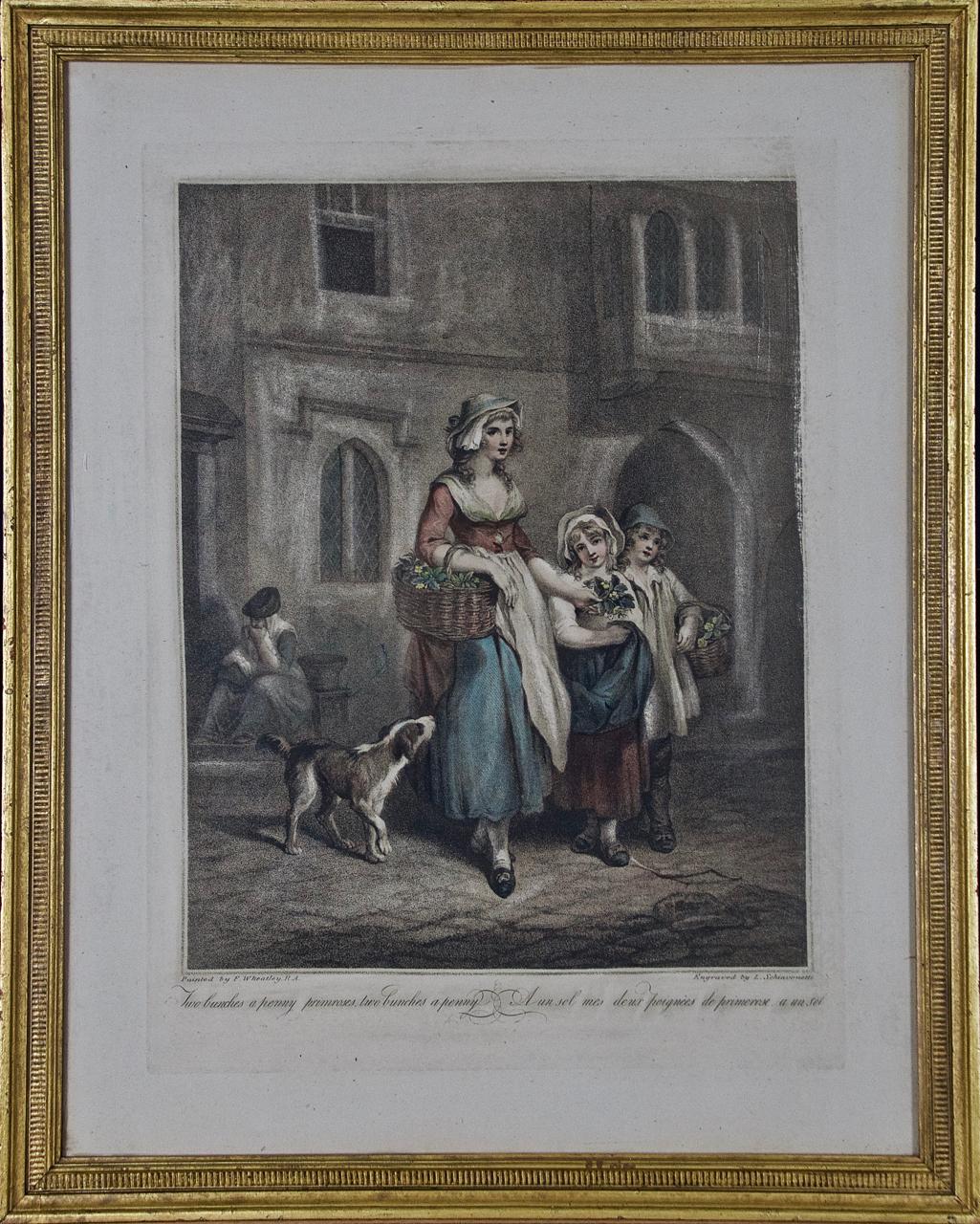 Francis Wheatley Figurative Print - Engraving from the Series 
The Cries of London
: "Two Bunches a Penny Primroses"