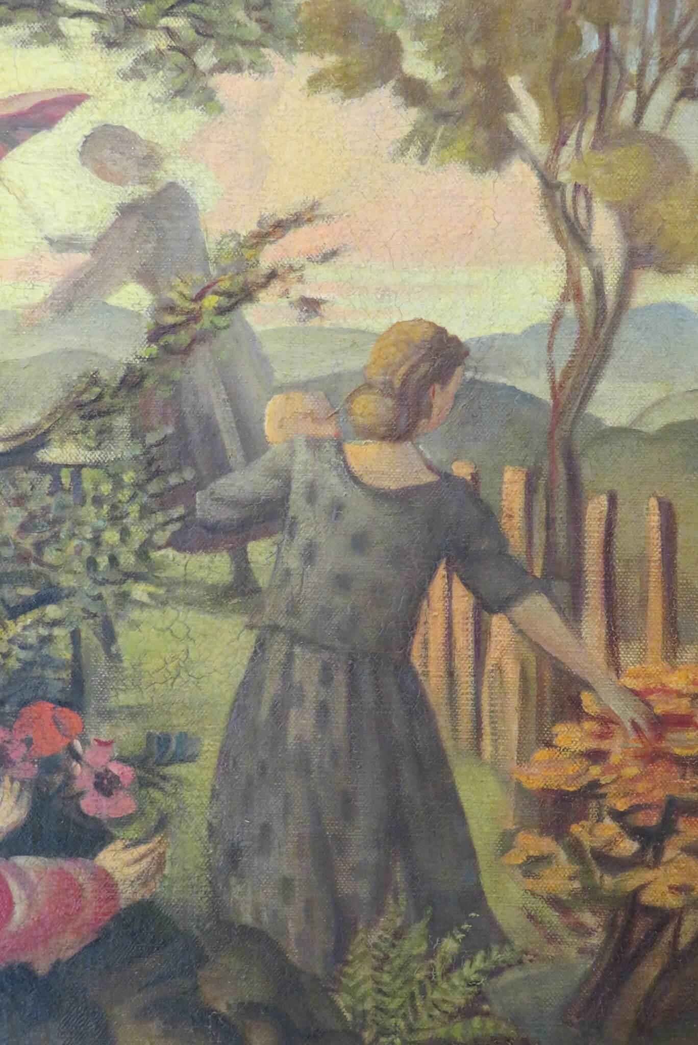 Damas en un paisaje clásico inglés Mediados del siglo XX  Pintura al Óleo Desnudo Romántico - Painting Escuela inglesa de Francis William Helps