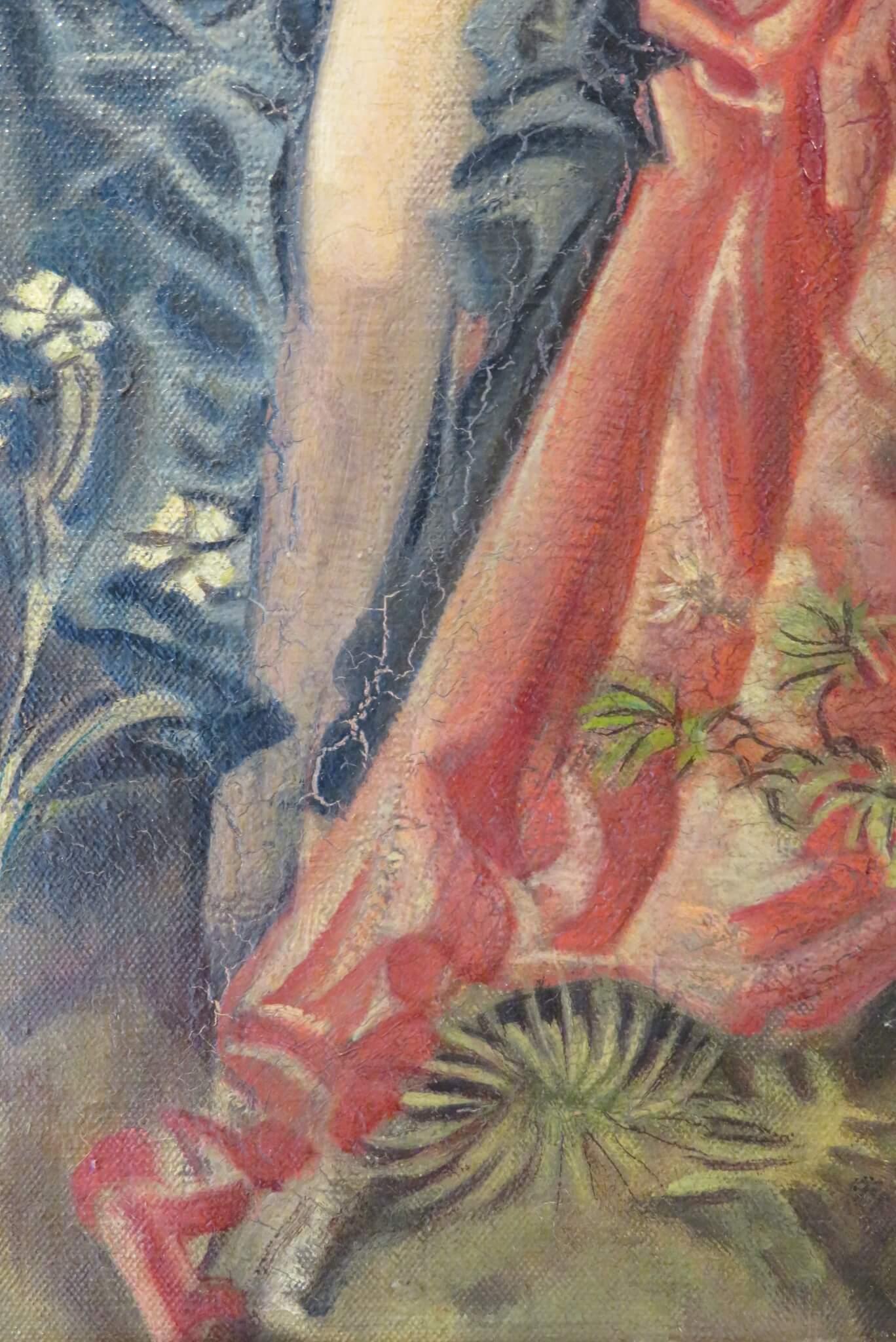 Damas en un paisaje clásico inglés Mediados del siglo XX  Pintura al Óleo Desnudo Romántico en venta 2