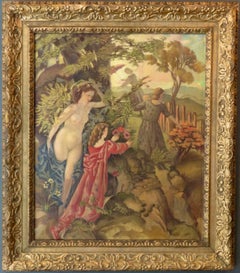 Signore in un paesaggio classico inglese della metà del XX secolo  Pittura ad olio di nudo romantico