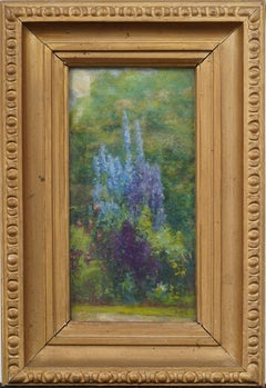 Antique American Framed Impressionist Flower Garden Landscape Oil Painting