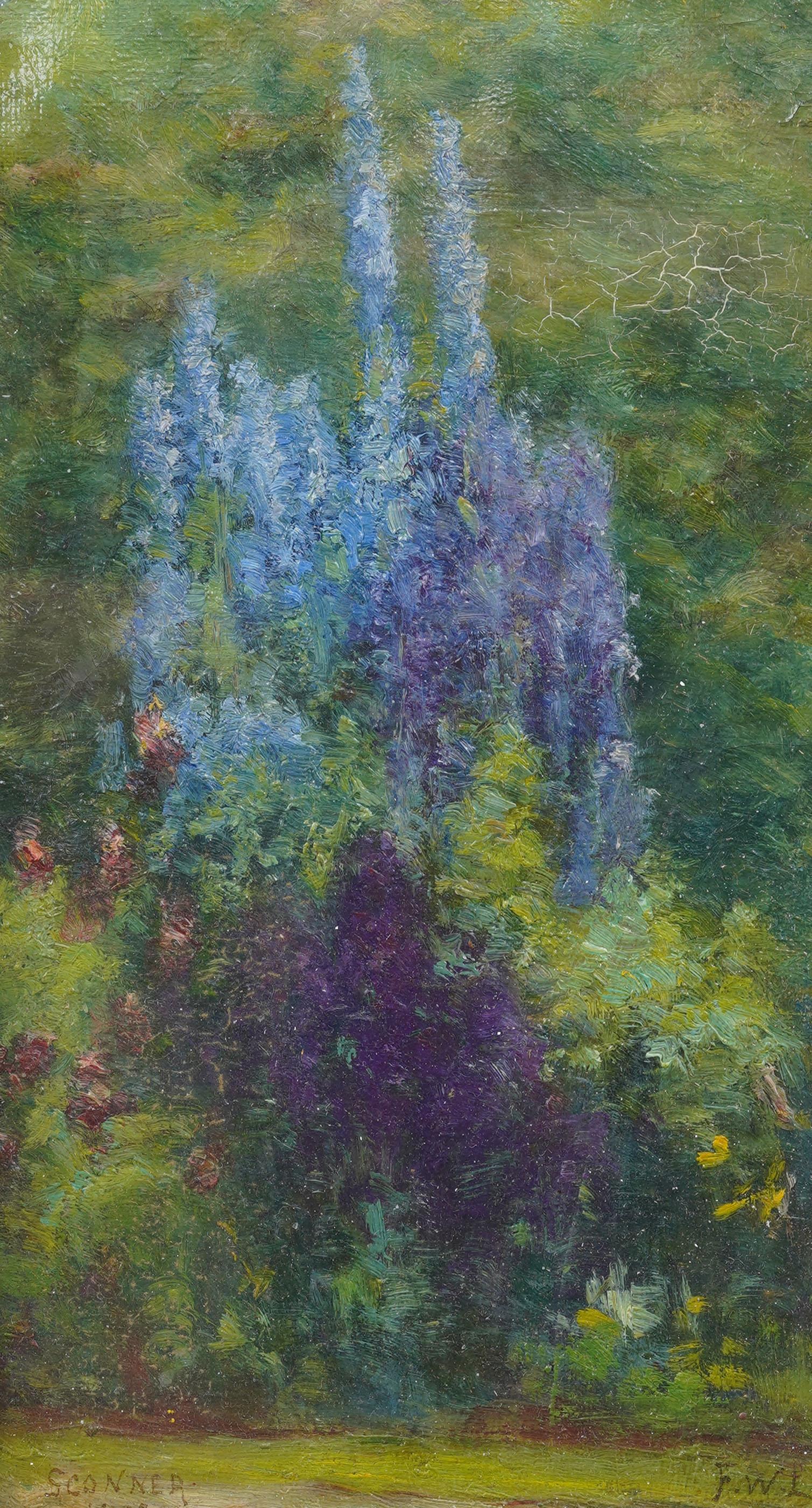Antikes amerikanisches gerahmtes impressionistisches Blumengarten-Landschafts-Ölgemälde im Angebot 1