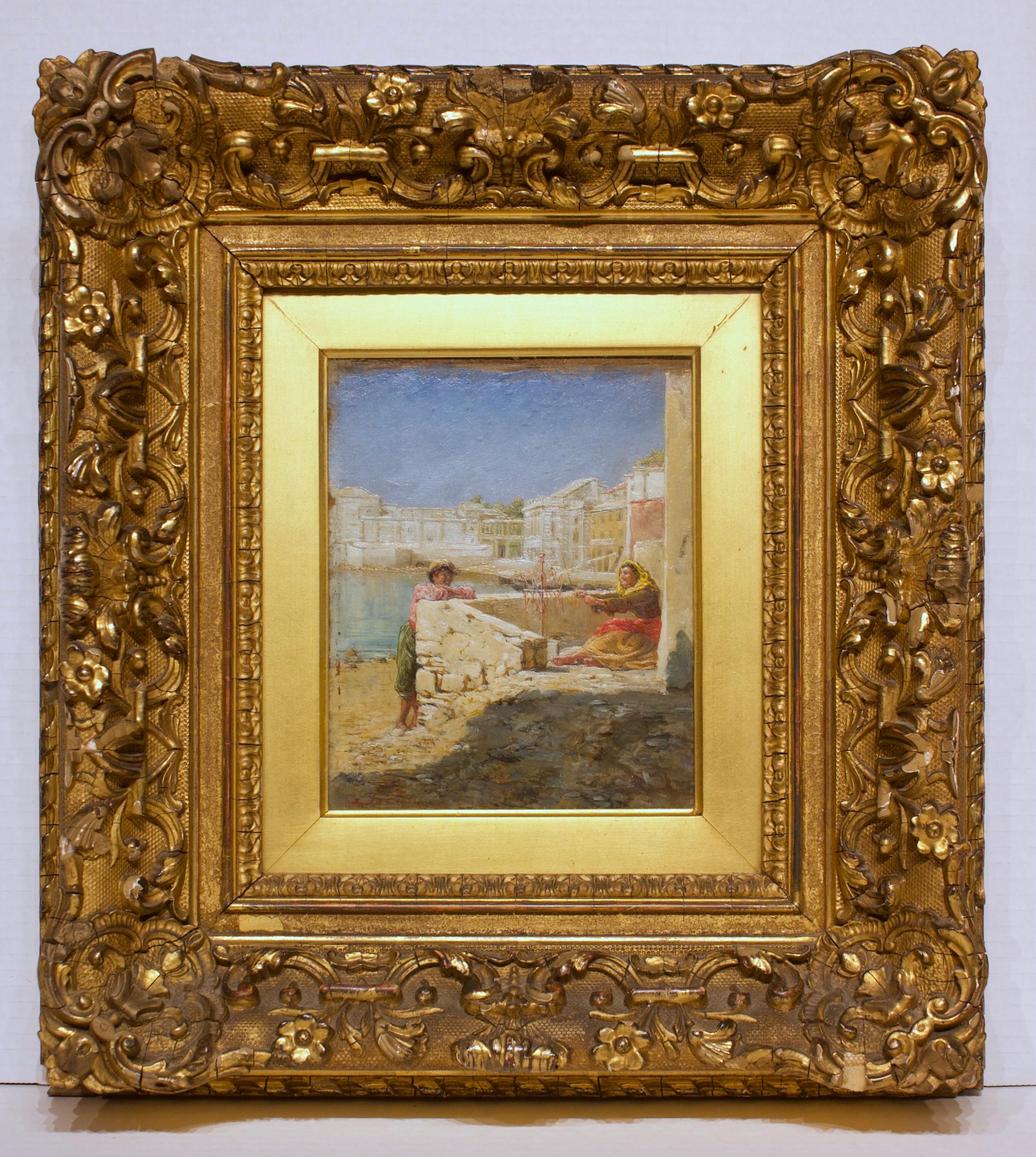 Gossips, A Venetian Scene - Painting by Francis William Topham