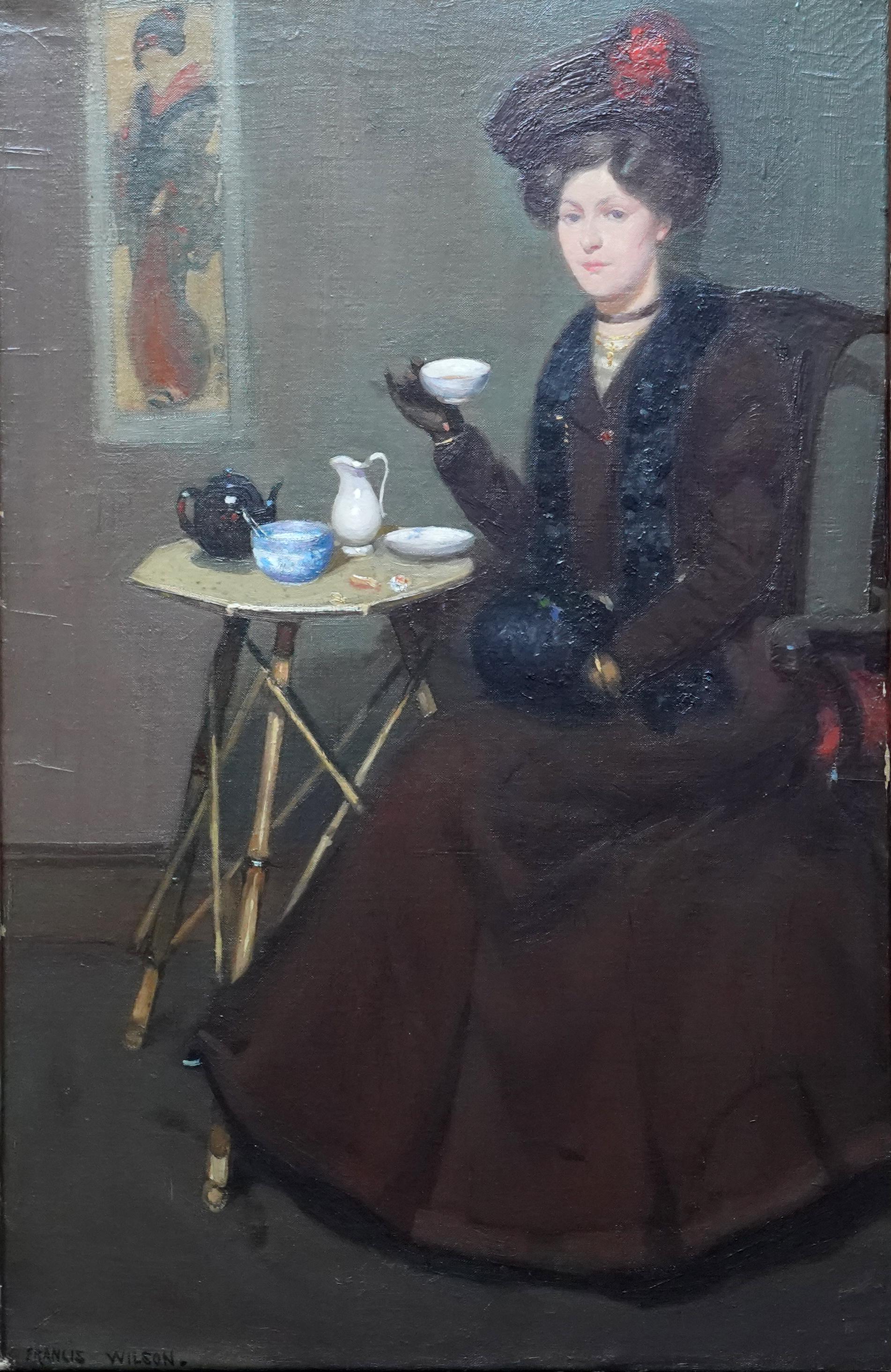 Afternoon Tea - Scottish Edwardian art interior portrait oil painting exh 1907 - Painting by Francis Wilson