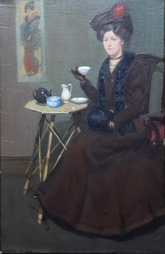 Afternoon Tea - Scottish Edwardian art interior portrait oil painting exh 1907