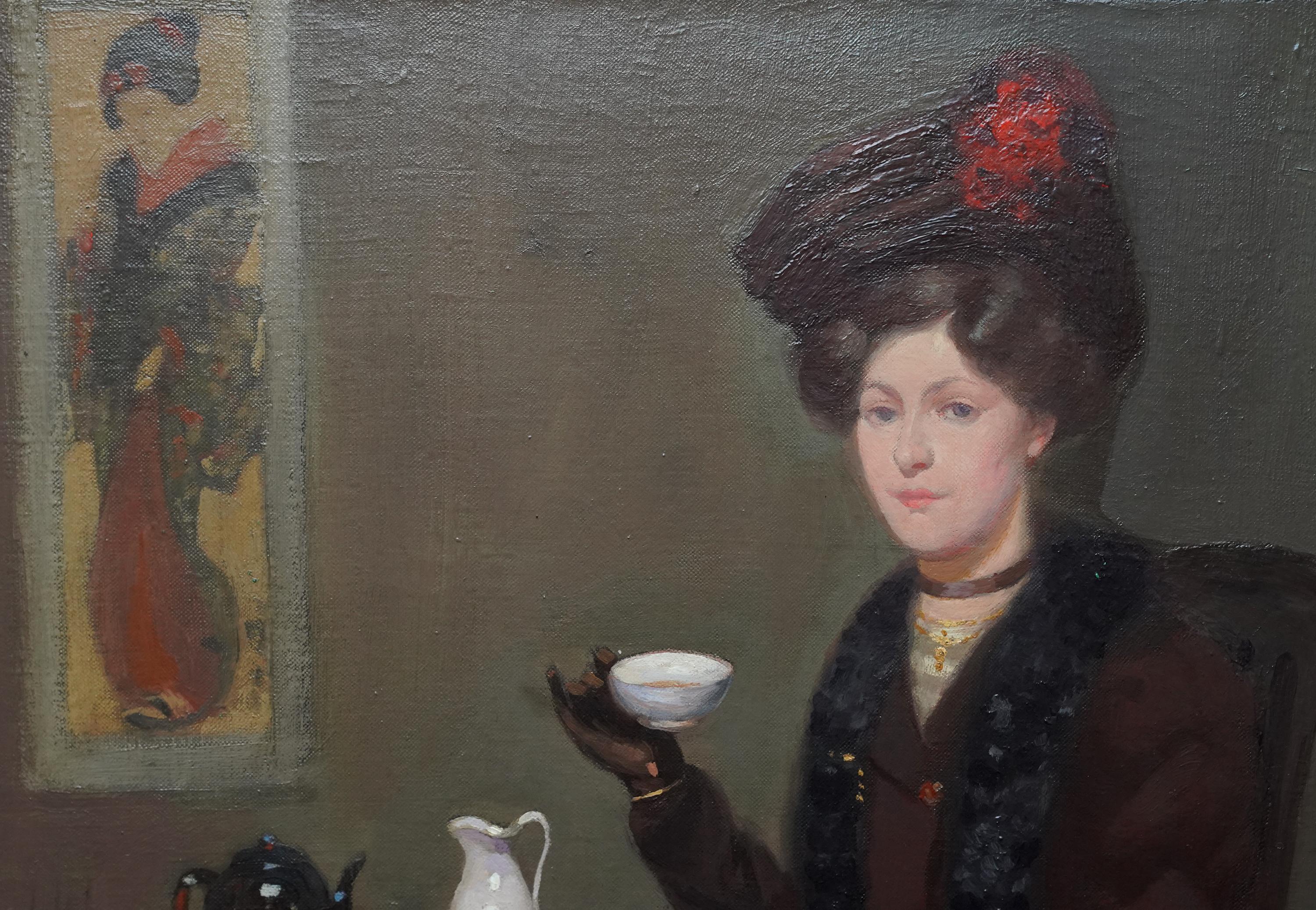 Afternoon Tea - Scottish Edwardian art interior portrait oil painting exh 1907 - Realist Painting by Francis Wilson