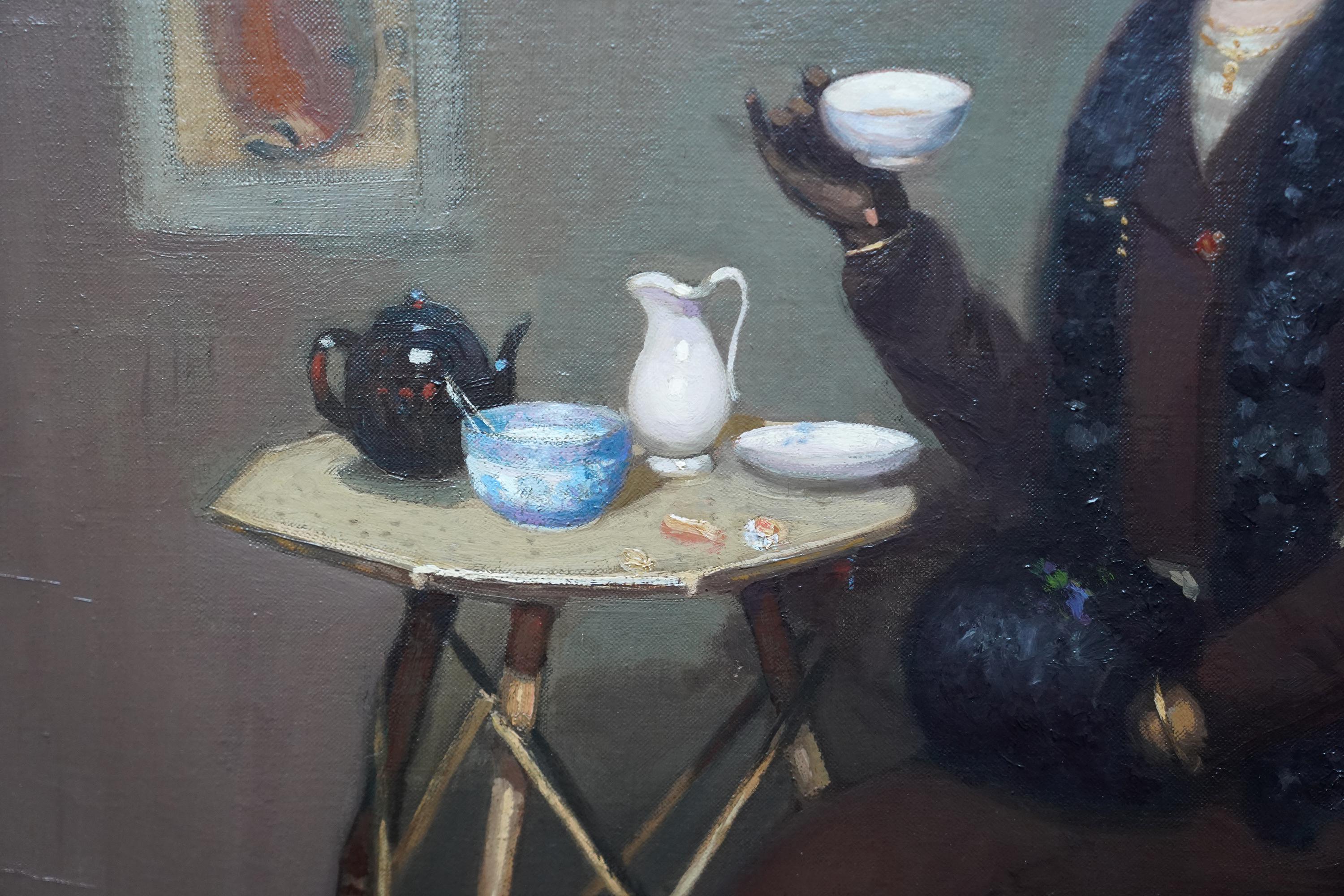 Afternoon Tea - Scottish Edwardian art interior portrait oil painting exh 1907 1