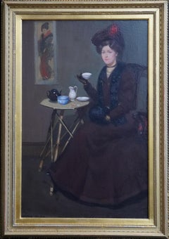 Antique Afternoon Tea - Scottish Edwardian art interior portrait oil painting exh 1907