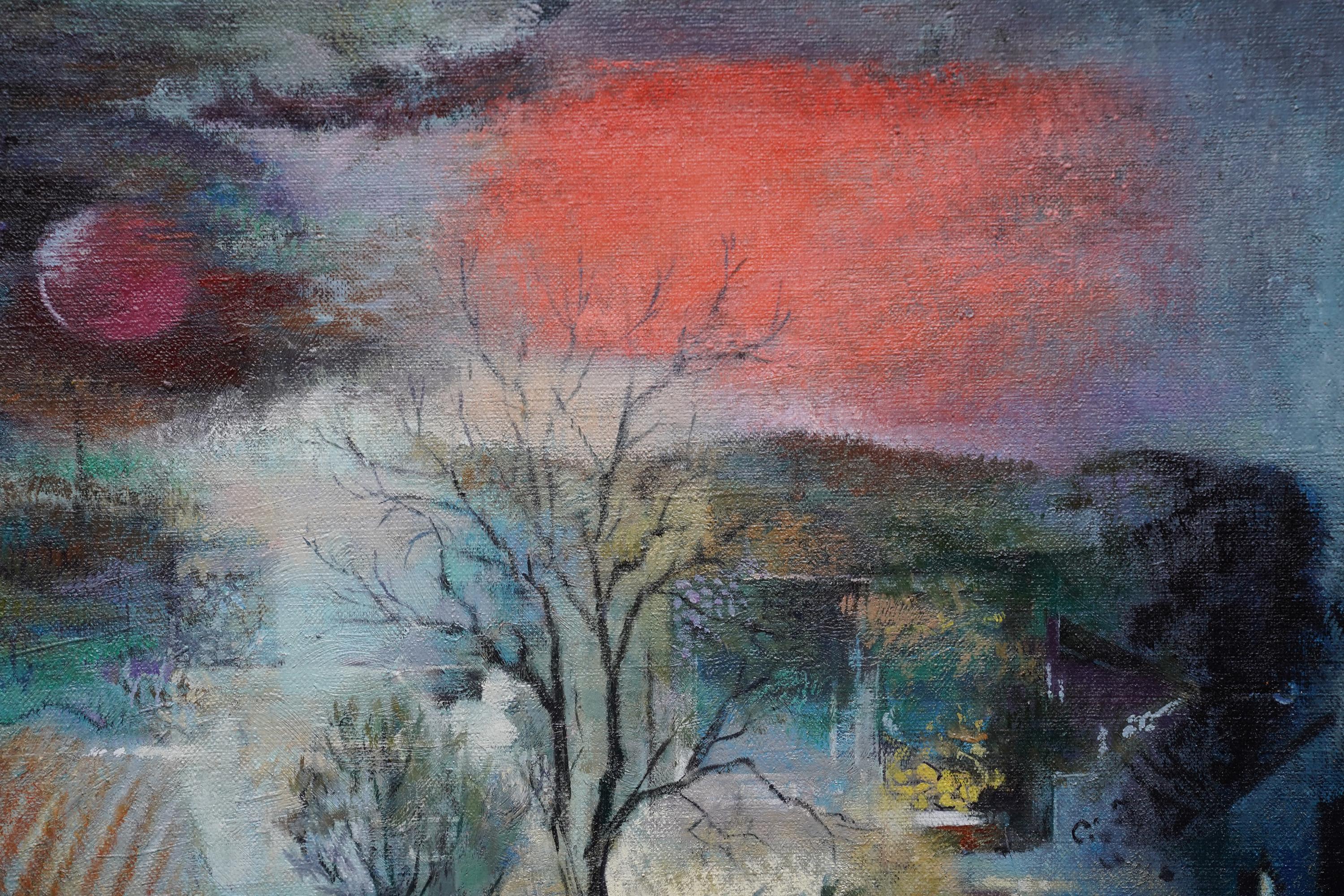 Chiltern Winter Landscape - British Surrealist 1940s art landscape oil painting  1