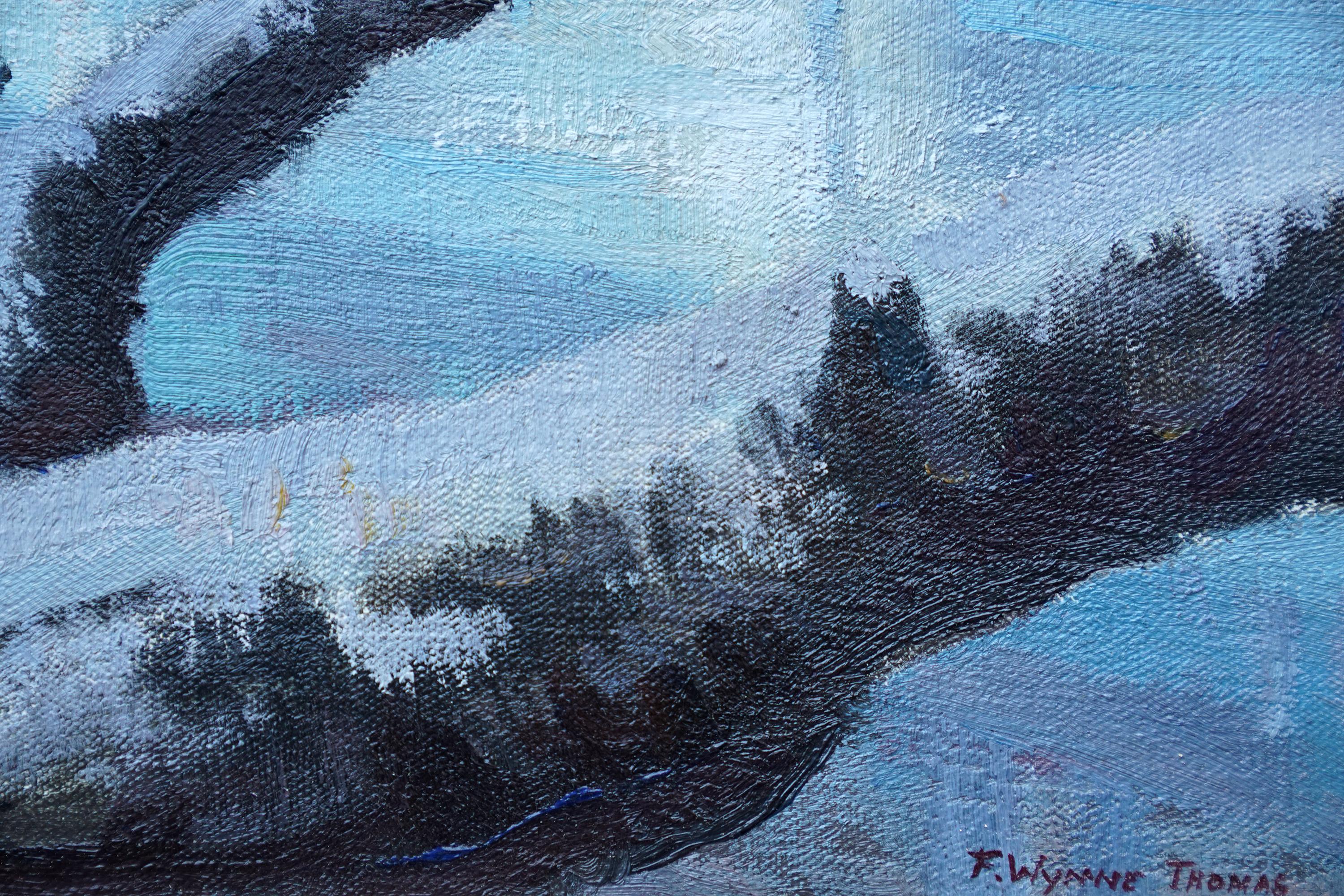 Winter Landscape 1945 - British art snowy river landscape oil painting For Sale 3