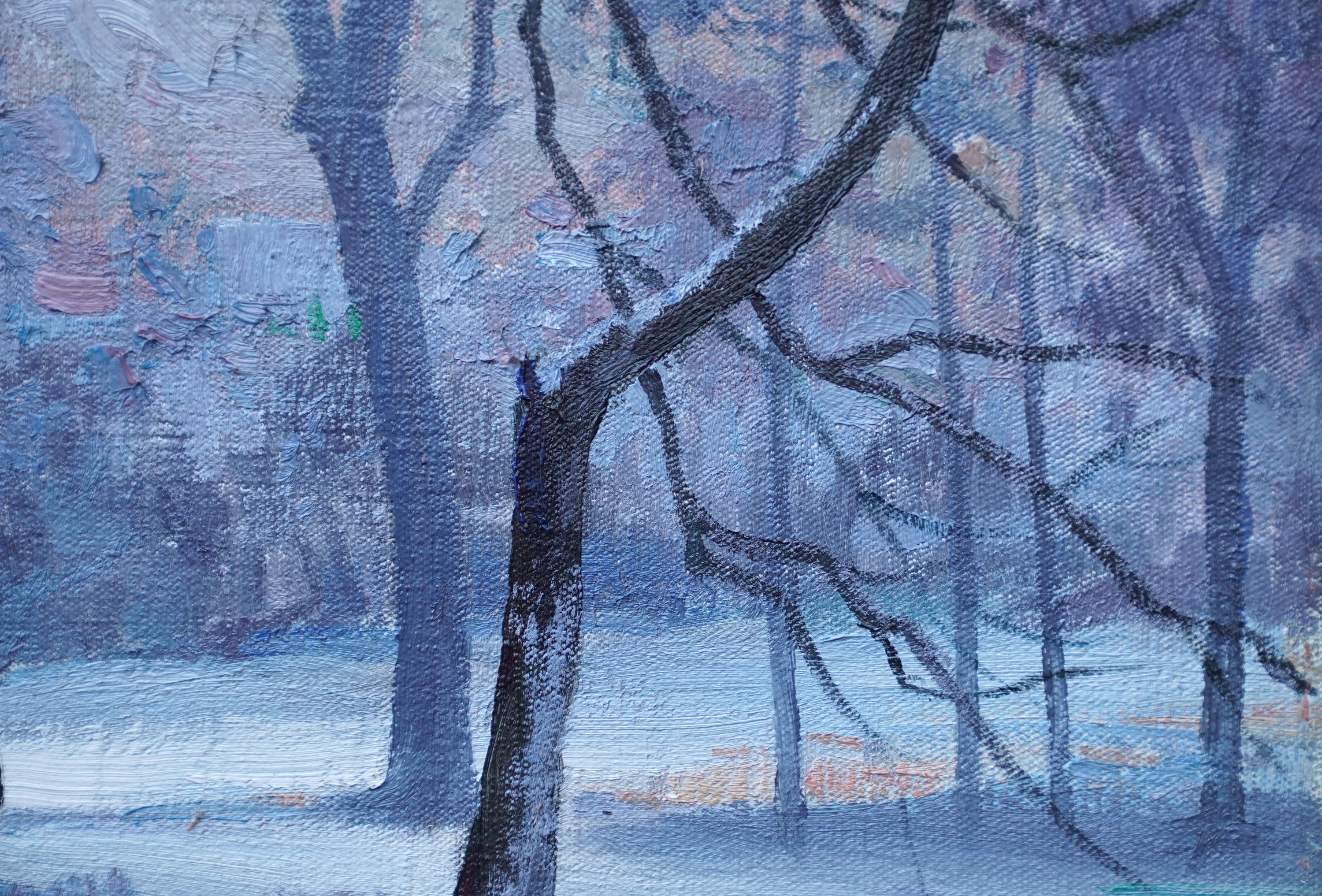Winter Landscape 1945 - British art snowy river landscape oil painting For Sale 2