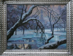 Winter Landscape 1945 - British art snowy river landscape oil painting