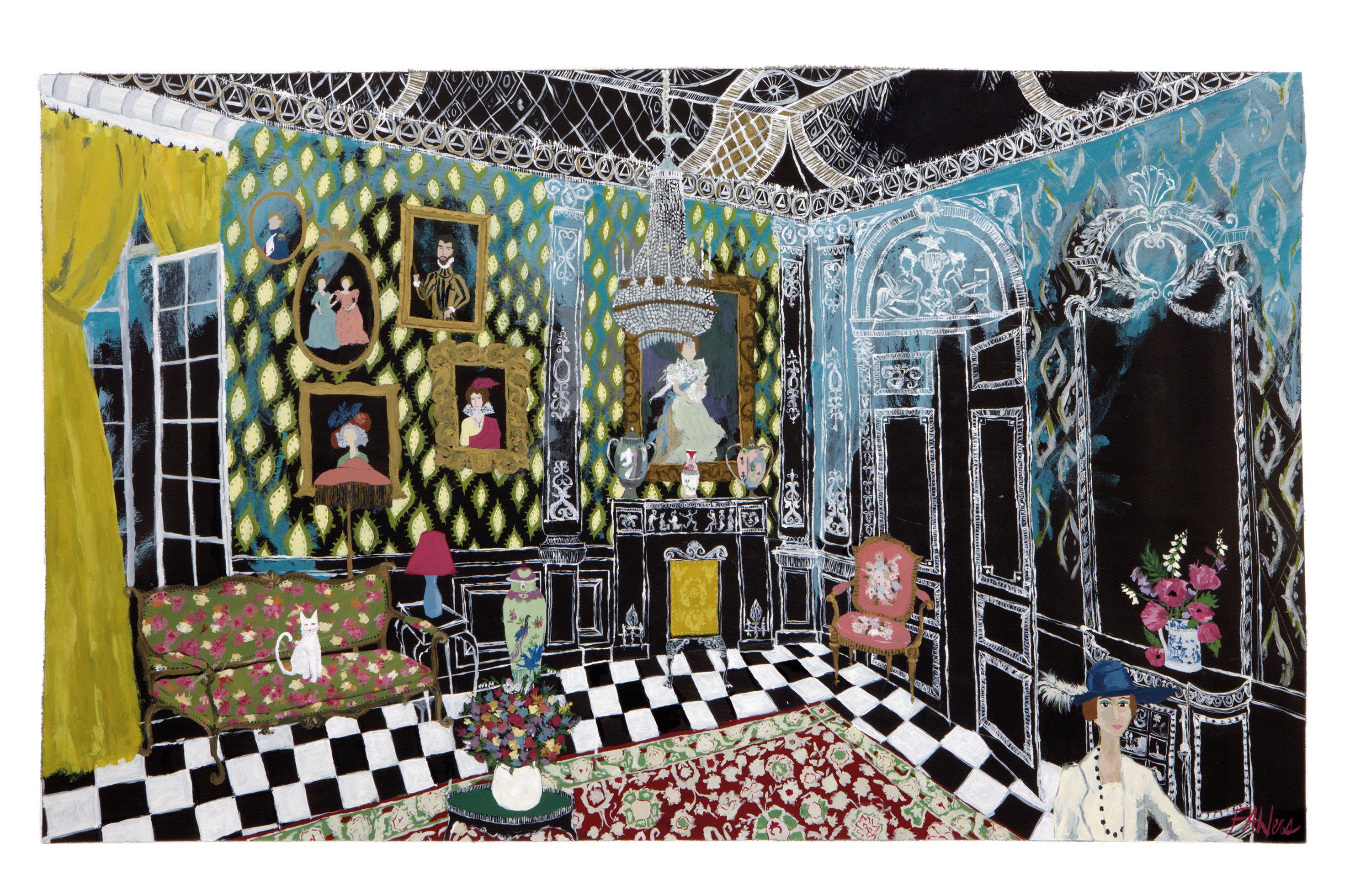 The Black Lounge - 21st Century, Contemporary Art, Figurative Painting, Acrylic