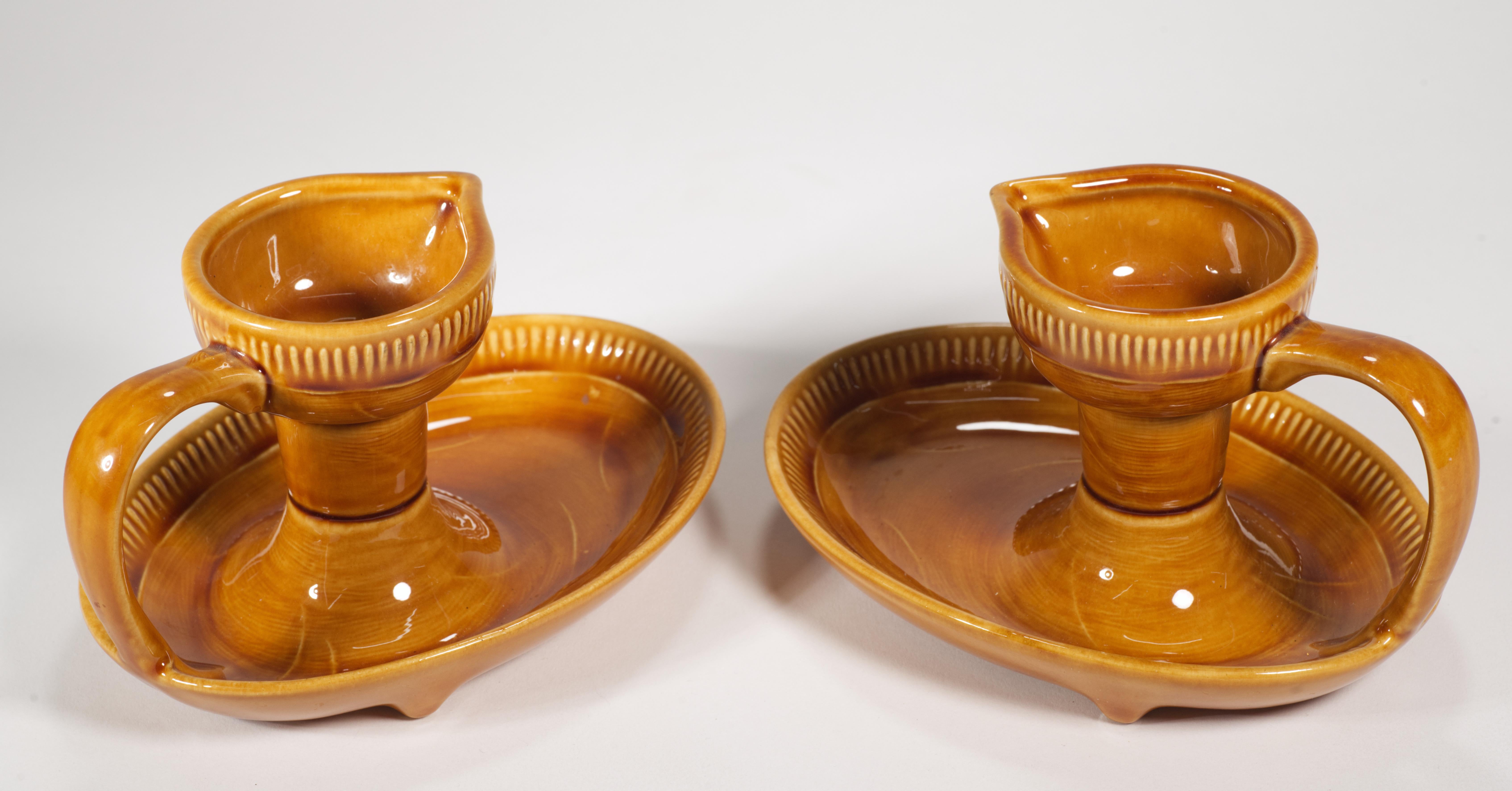 Franciscan by Gladding McBean Pair of Taper Candle Holders 1951-1954 California For Sale 2
