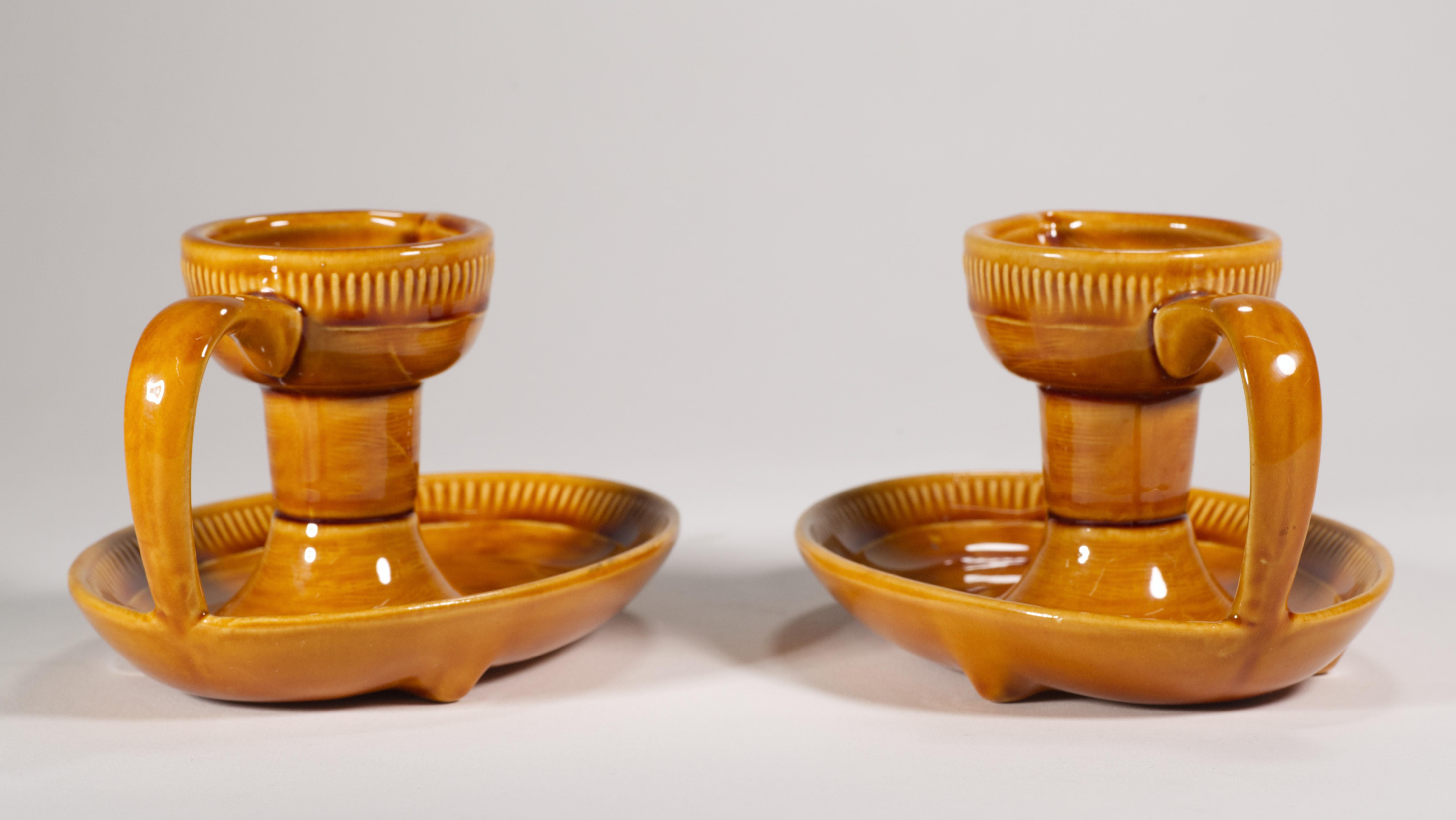 20th Century Franciscan by Gladding McBean Pair of Taper Candle Holders 1951-1954 California For Sale