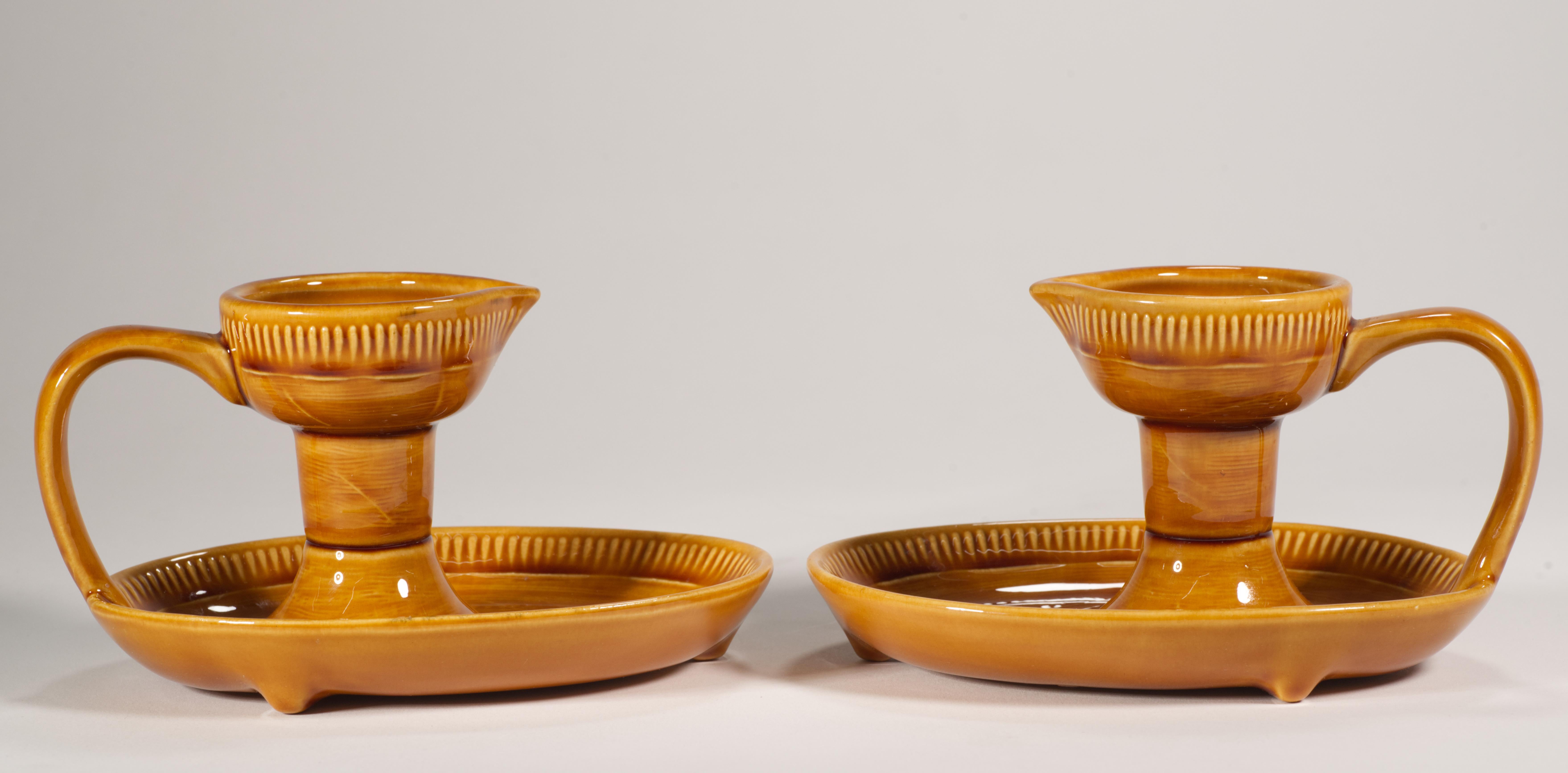 Ceramic Franciscan by Gladding McBean Pair of Taper Candle Holders 1951-1954 California For Sale