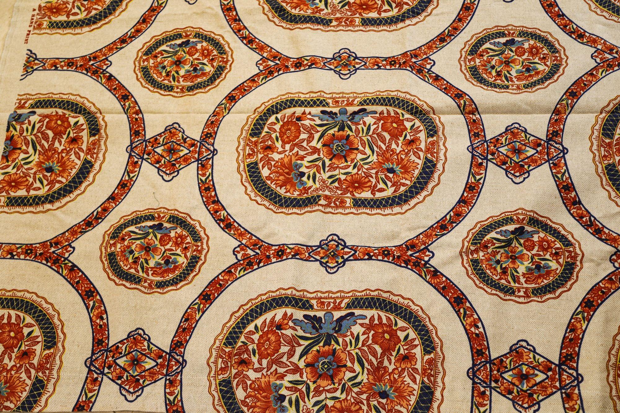 American Franciscan Fabrics San Francisco Hand Block Print Textile Fabric 1970s For Sale