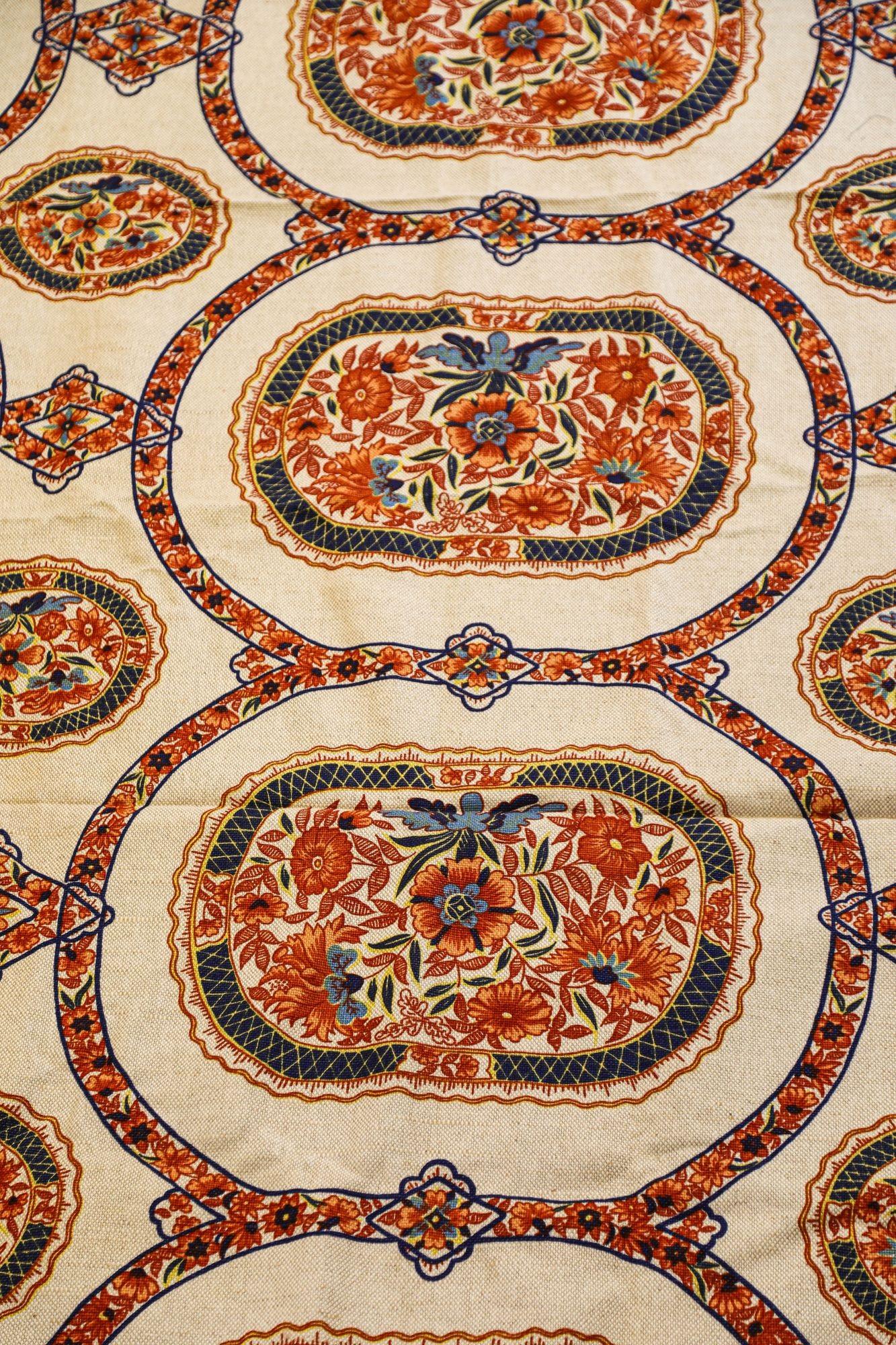 Hand-Crafted Franciscan Fabrics San Francisco Hand Block Print Textile Fabric 1970s For Sale