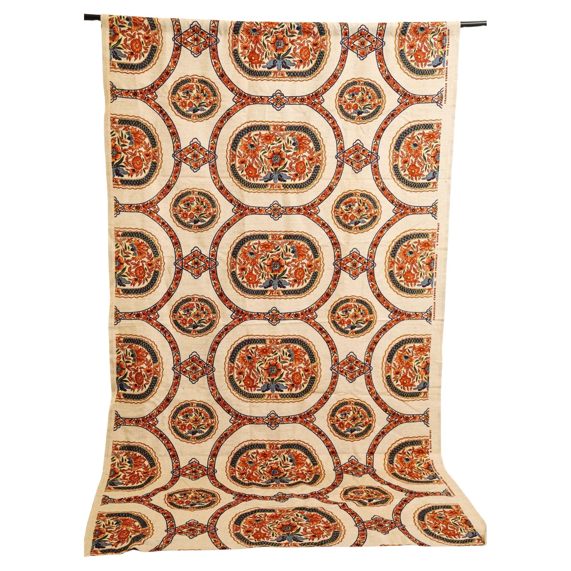 Franciscan Fabrics San Francisco Hand Block Print Textile Fabric 1970s For Sale