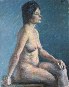 Sitzender weiblicher Akt Ölgemälde - Spanischer figurativer Expressionist 20.