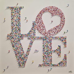 Bartus, "Love Heart", 39x39 Colorful Textured 3D People Painting on Canvas