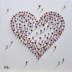 Bartus, "Corazón rojo", 24x24, Técnica mixta figurativa con textura de corazón de colores