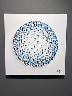 Peinture technique mixte « Blue Moon » de Francisco Bartus, figure texturée en forme de cercle 24x24