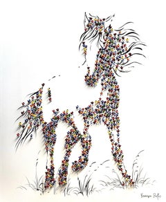 Francisco Bartus, "Cavallo", 43,5x35,5 Pittura a tecnica mista con cavallo strutturato