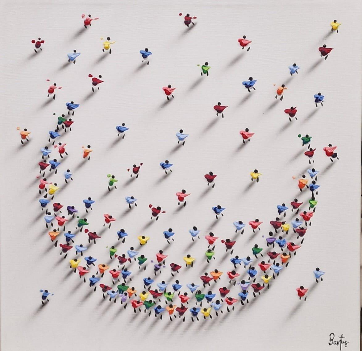 Francisco Bartus, „Circle of Life“, farbenfrohes strukturiertes figuratives Gemälde, 20x20