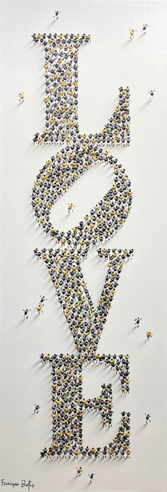 Francisco Bartus, "Amor clásico" 55,5x19,75 Pintura figurativa con textura de oro negro
