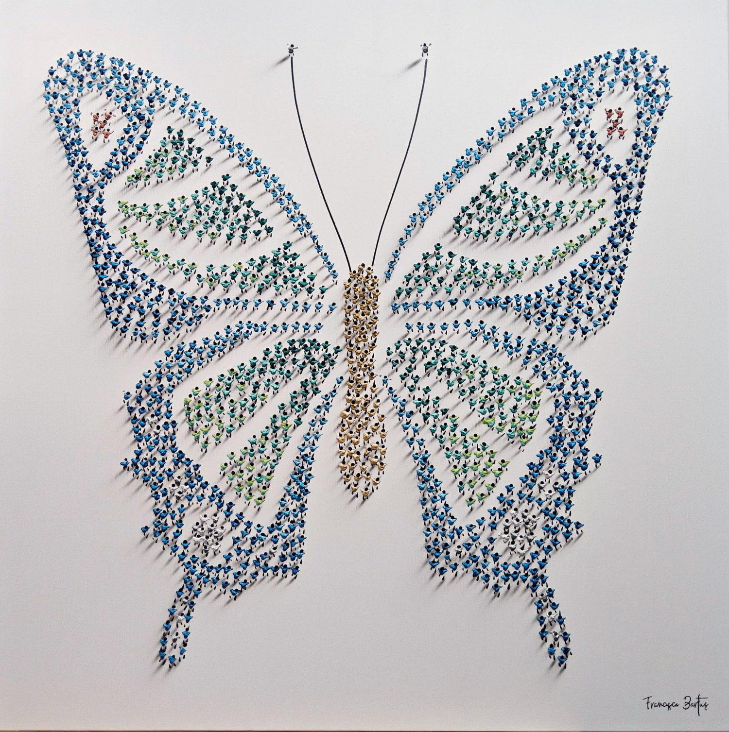 Francisco Bartus, "Emerging", 47x47 Textured Butterfly Mixed Media Painting 