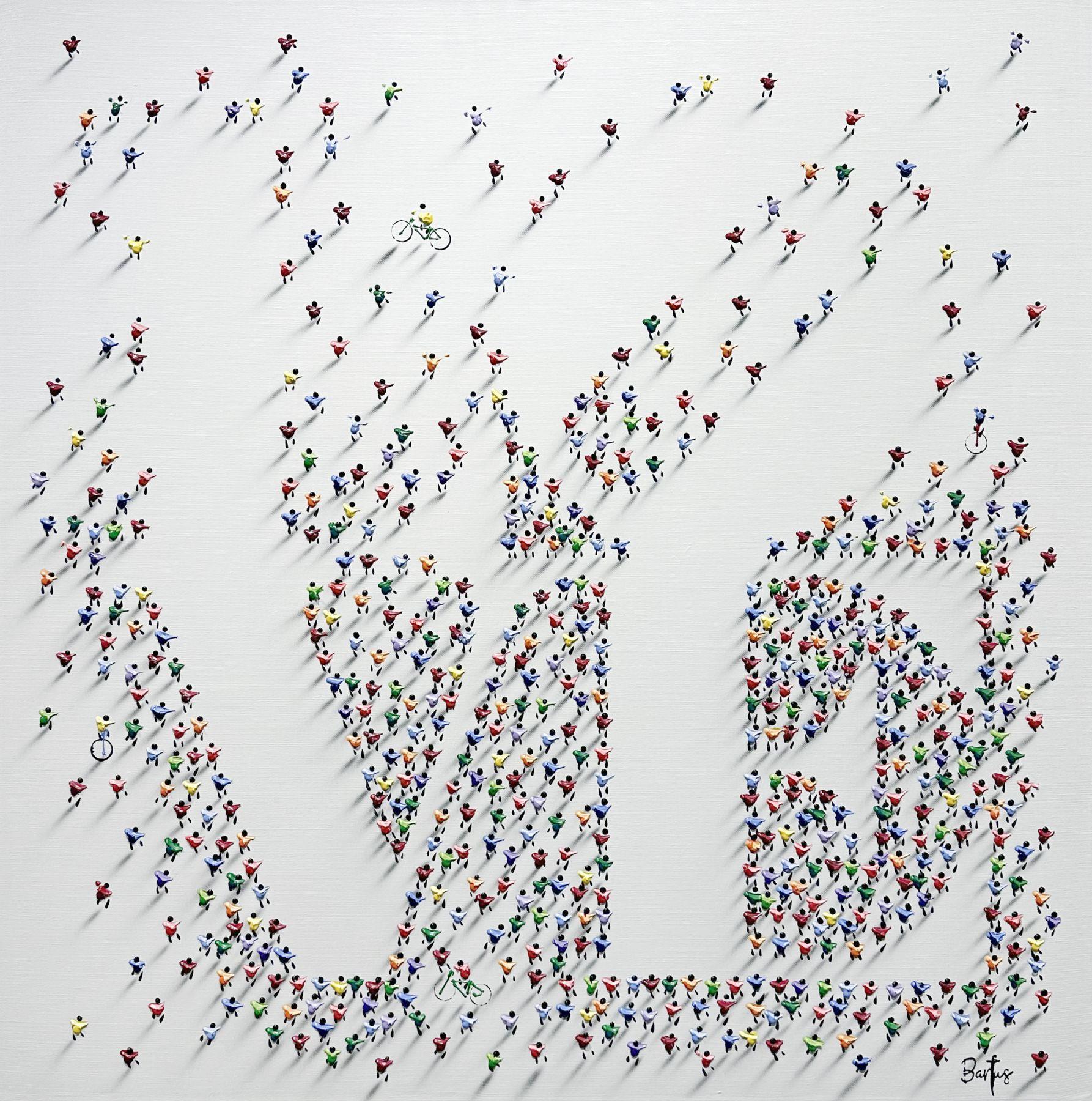 Francisco Bartus, "Faded Love" 40x40 Colorful Textured People Painting