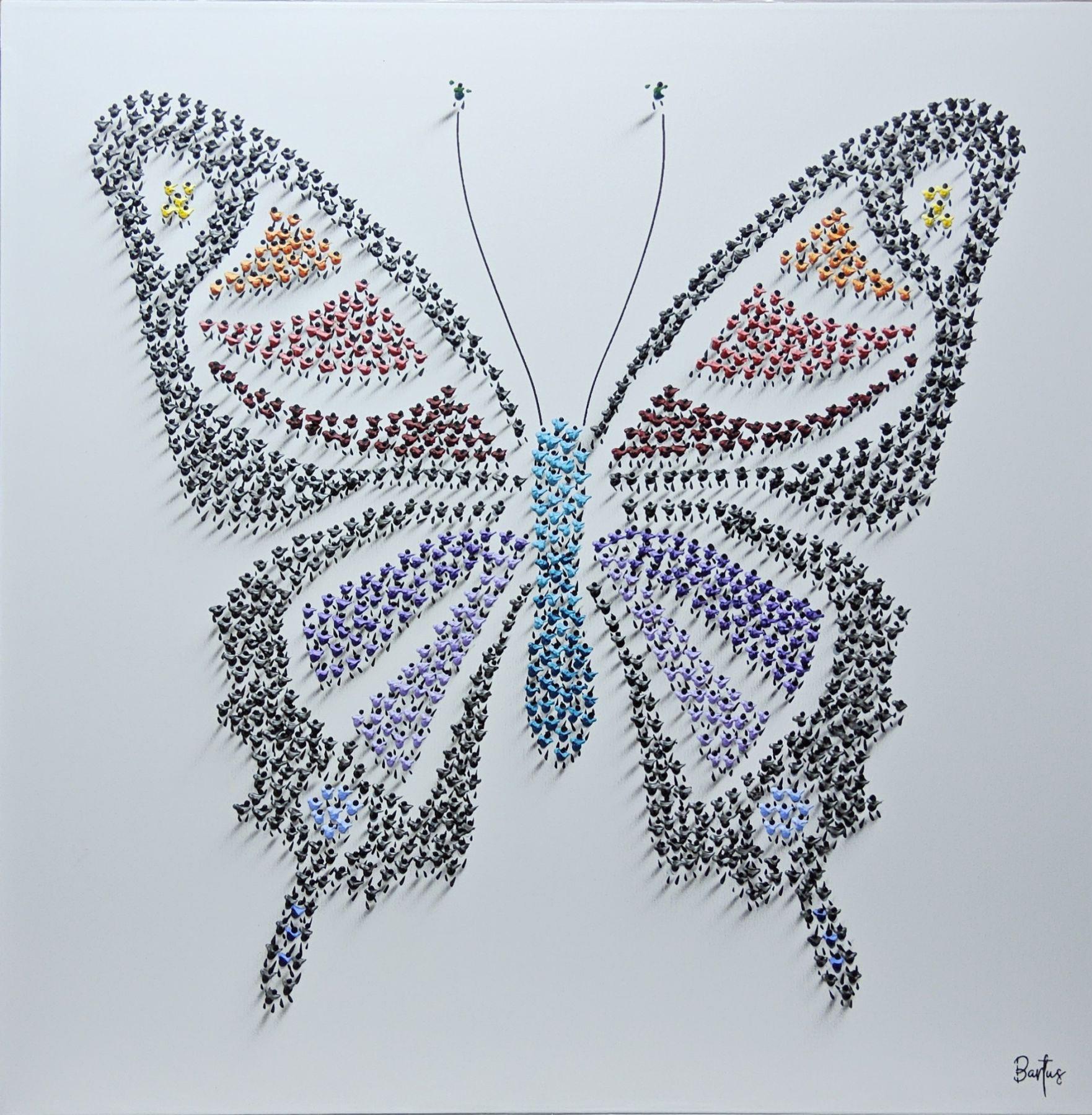 Francisco Bartus, "Fly Free", 40x40 Textured Butterfly Mixed Media Painting