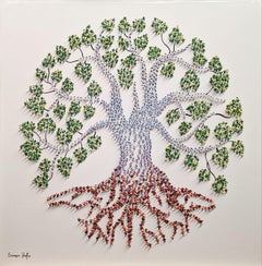 Francisco Bartus, Fruits of Labor, arbre de vie texturé peint en techniques mixtes 