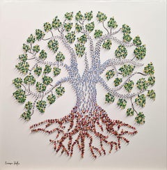 Francisco Bartus, "Frutti del lavoro" Pittura a tecnica mista con struttura ad albero della vita