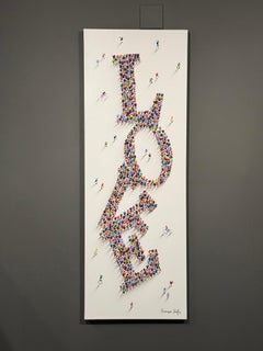 Francisco Bartus, "Gathered in Love", peinture de figures colorées et texturées 50x20