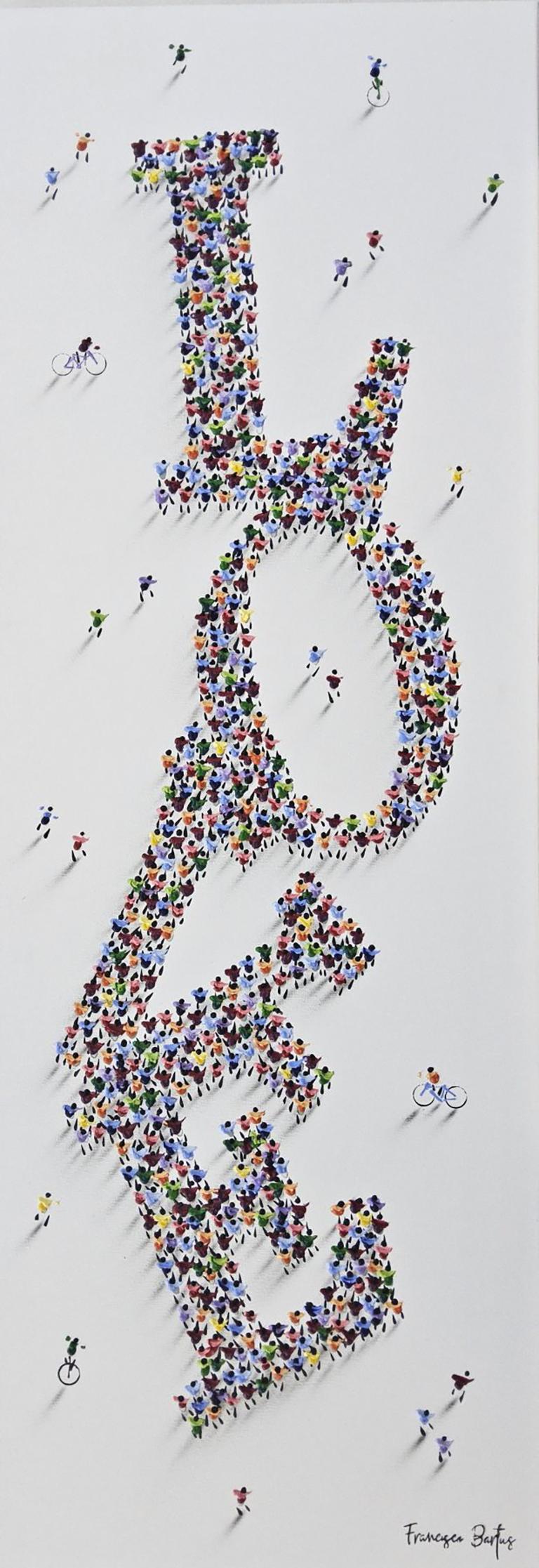 Francisco Bartus, "Gathered in Love", 50x20 Colorful Textured Figure Painting