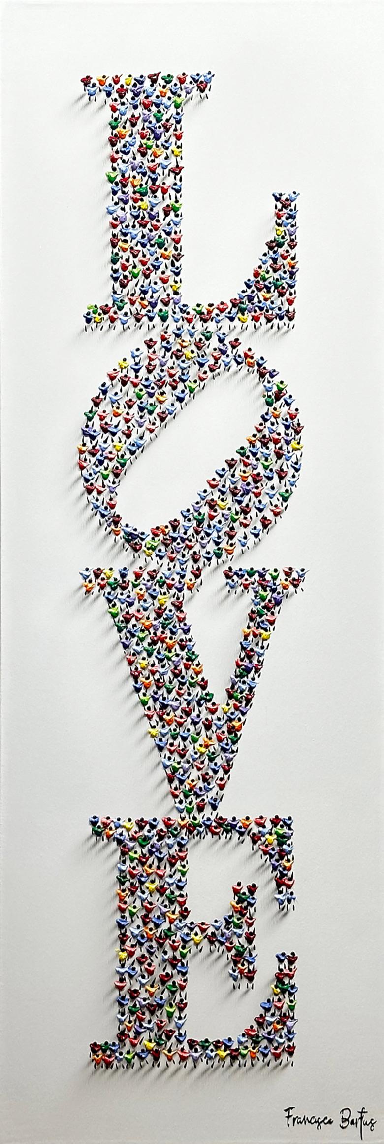 Francisco Bartus, "Amore gioioso" 55,5x19,75 Quadro a figure con texture colorate