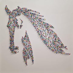 Francisco Bartus, "Majestic", 39x39 Textured Colorful People Horse Painting 