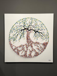 Francisco Bartus, "New Growth" Peinture de l'arbre de vie texturée 40x40