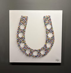 Francisco Bartus, "Pure Luck" 32x32 Peinture colorée et texturée de personnages en fer à cheval