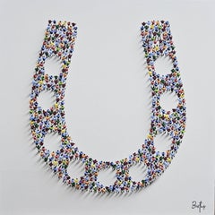 Francisco Bartus - Francisco Bartus, "Pure Luck" 32x32 Colorful Textured Horseshoe People Painting Francisco Bartus, "Pure Luck" 32x32 Colorful Textured Horseshoe People Painting