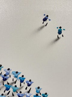 Francisco Bartus "Silent Symphony" 40x40 Blue Circle Textured Mixed Media