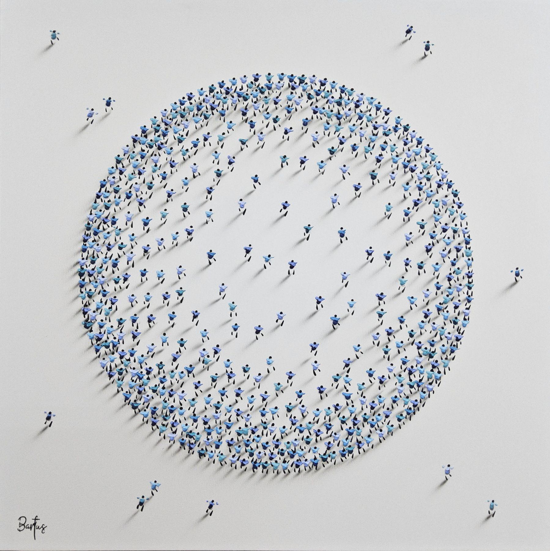 Francisco Bartus "Silent Symphony" 40x40 Blue Circle Textured Mixed Media