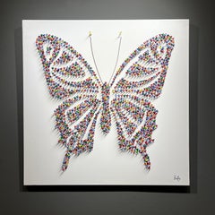 Francisco Bartus, "Wings", 40x40 Textured Butterfly Mixed Media Painting