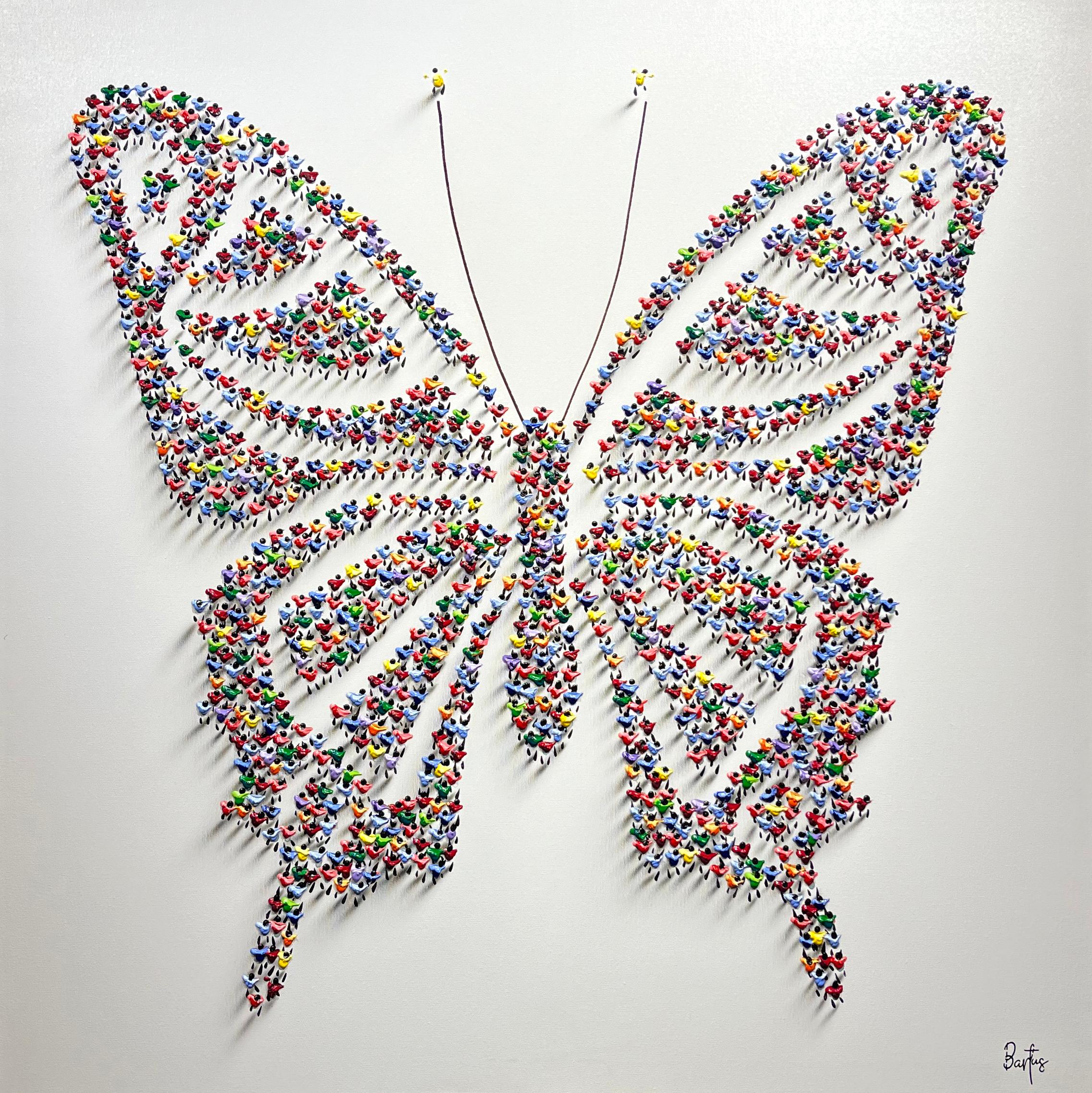 Francisco Bartus, "Wings", 40x40 Textured Butterfly Mixed Media Painting