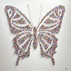 Francisco Bartus, "Ali", quadro a tecnica mista 40x40 con farfalla strutturata