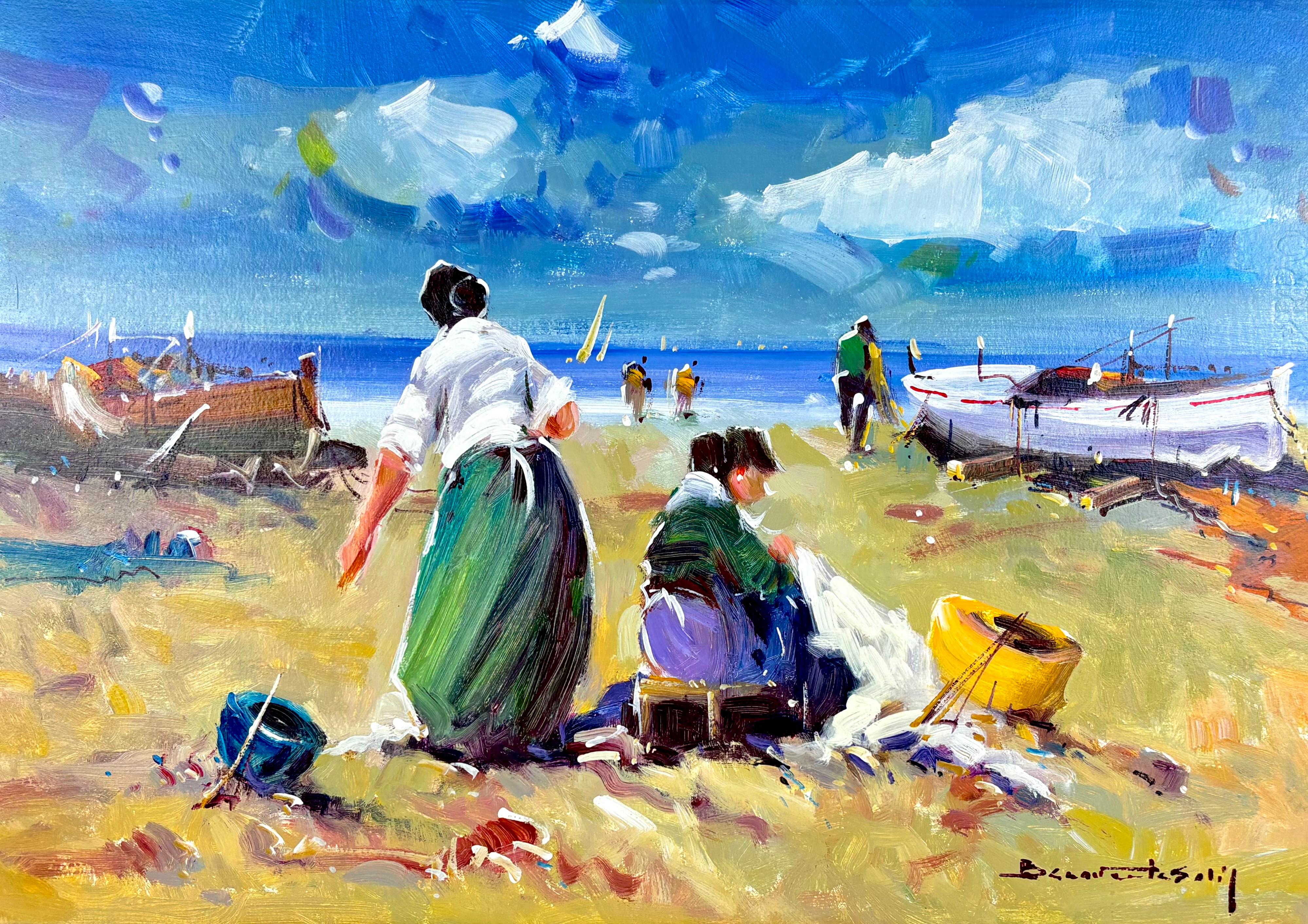 Francisco Benavente Solís Figurative Painting - "Escena de playa".