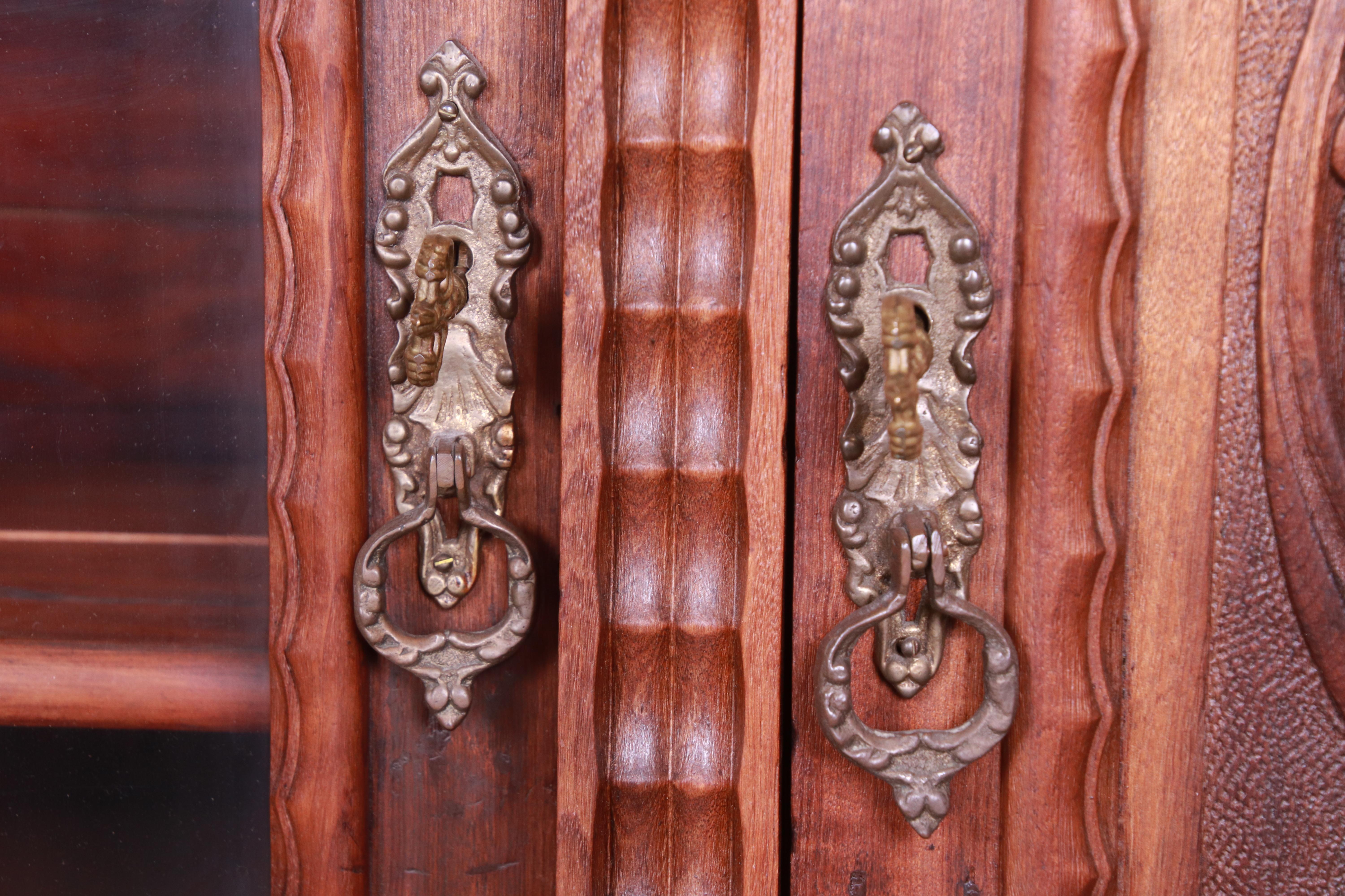 Francisco Bergamo Sobrinho Ornate Carved Walnut Bookcase, Brazil, 1930s 1