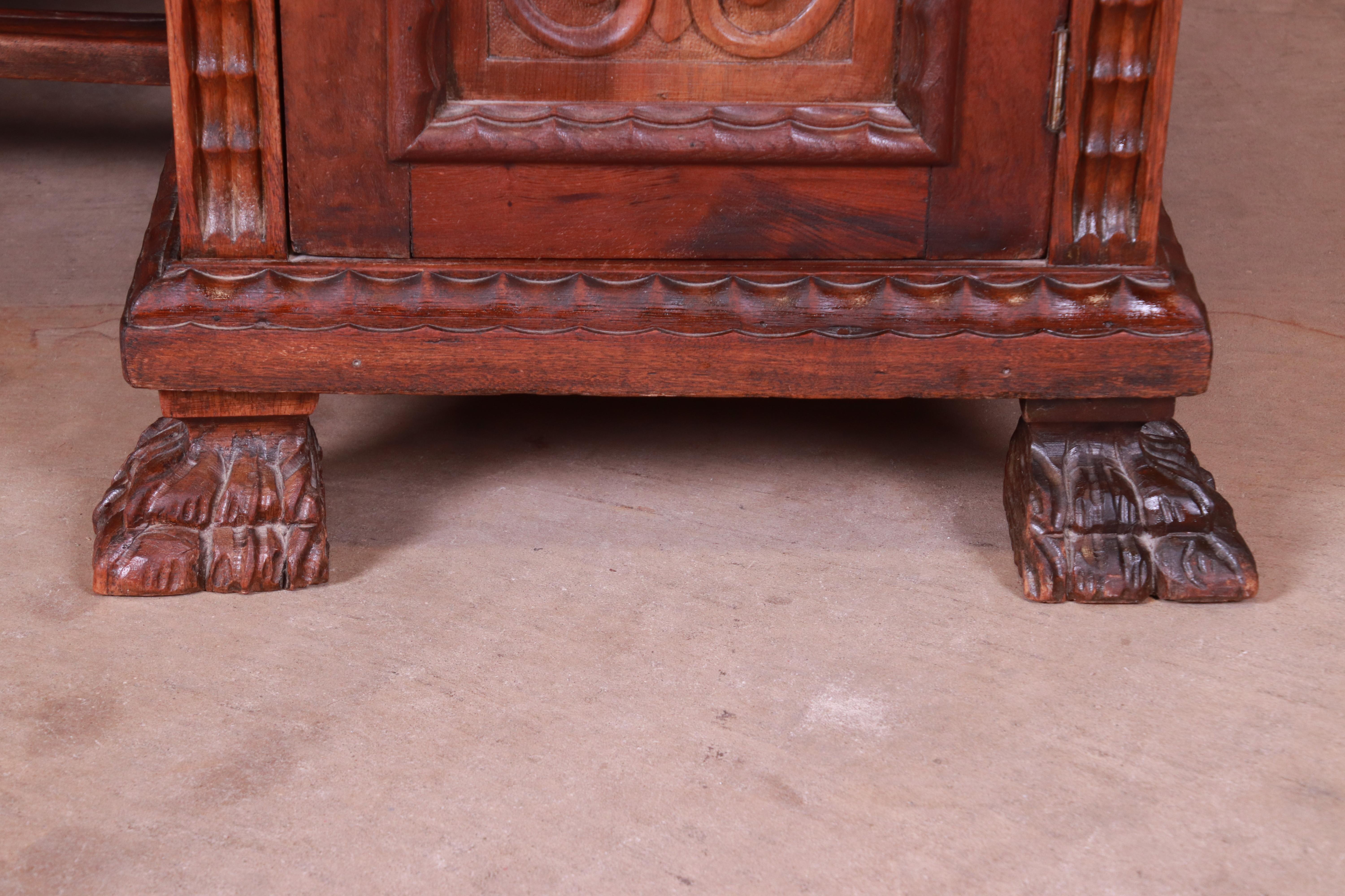 Francisco Bergamo Sobrinho Ornate Carved Walnut Desk, Brazil, 1930s 6